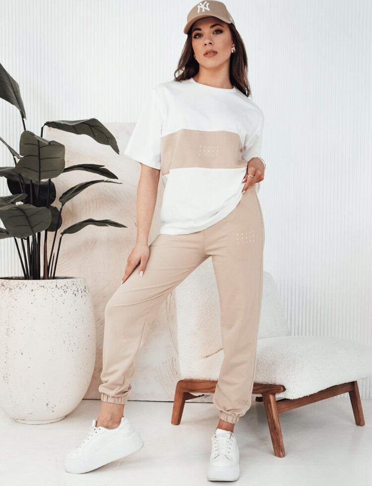 Béžovo-biely komplet trička a teplákov GLORS AY1046 Veľkosť: S