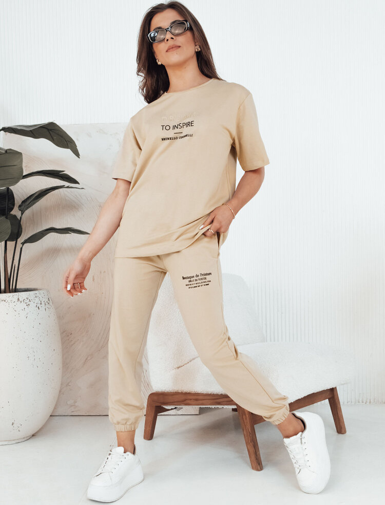 Béžová bavlnená súprava trička a teplákov SIPAN AY1043 Veľkosť: L