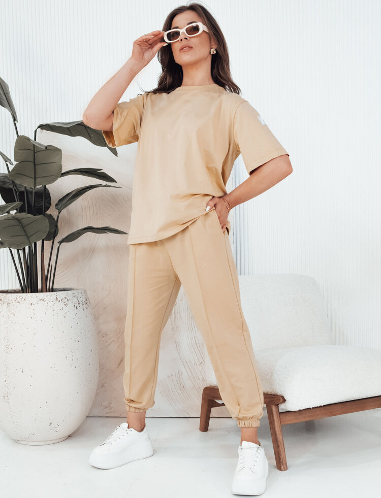 Béžová súprava trička a teplákov RIZNA AY1035 Veľkosť: L