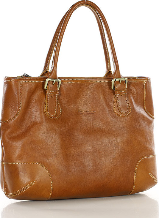 MARCO MAZZINI camel kožená shopper kabelka (419a) Veľkosť: ONE SIZE