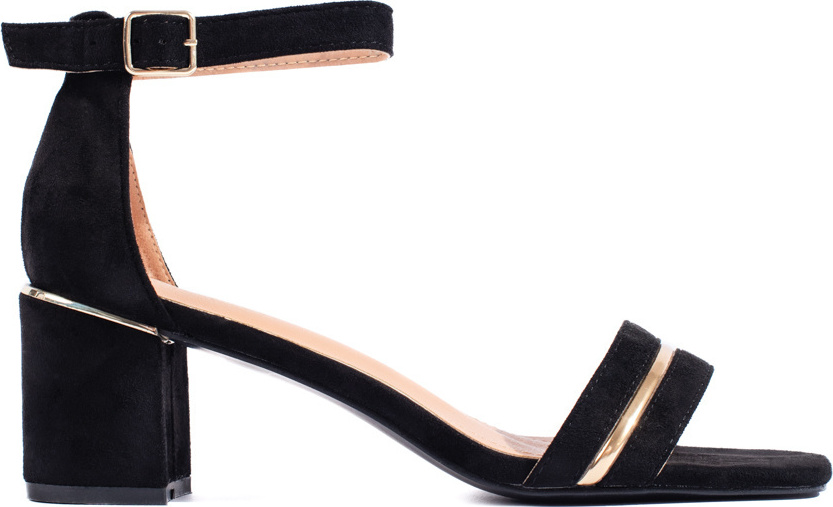 Čierne semišové sandále na stĺpikovom podpätku 7212B Veľkosť: 40