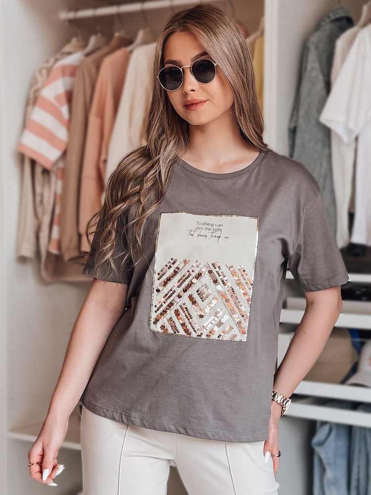 Tmavosivé tričko s potlačou flitrov CENTIA RY2612 Veľkosť: S/M