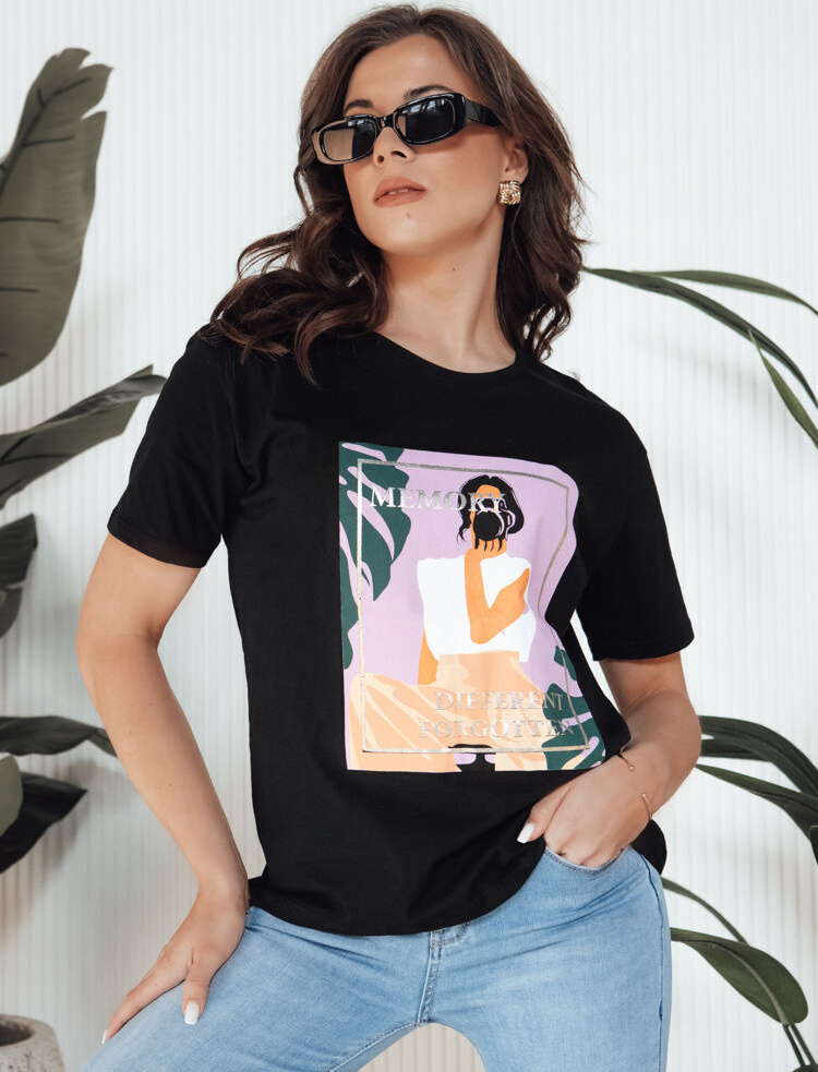 Čierne tričko s potlačou MEMORY RY2628 Veľkosť: S/M