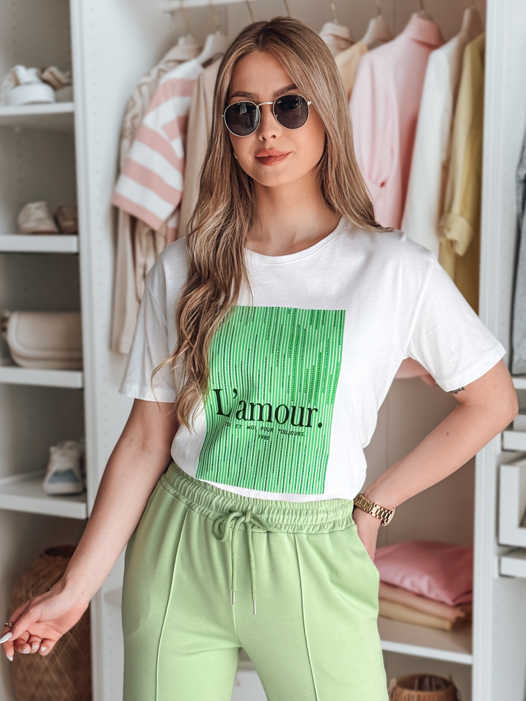 Biele tričko so zelenou potlačou LAMOUR RY2586 Veľkosť: L/XL