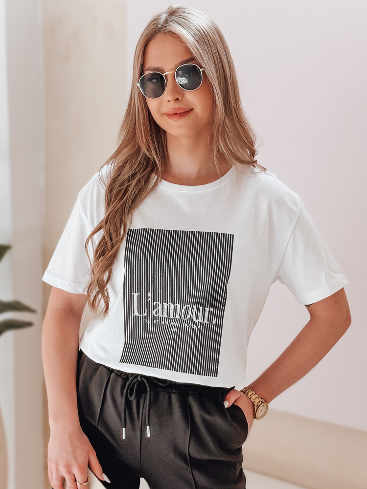 Biele tričko s čiernou potlačou LAMOUR RY2588 Veľkosť: L/XL