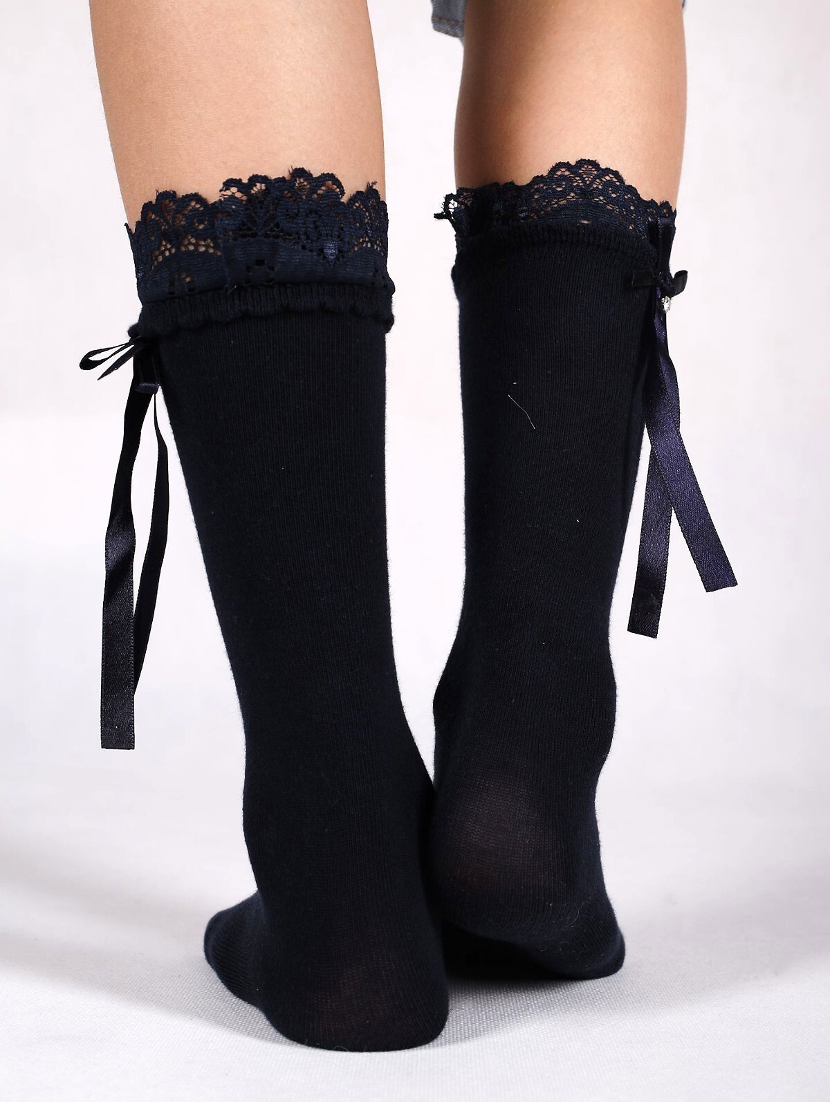 Tmavomodré dievčenské podkolienky s mašličkou YO! SKA-0163G Girl Z Kokardką 31-34 Veľkosť: 31-34, Barva: tmavomodrá