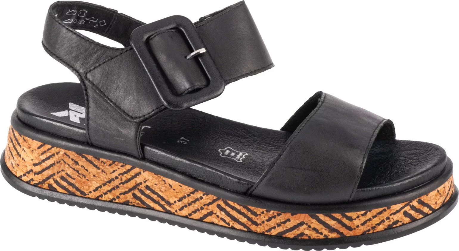 Čierne dámske kožené sandále na platforme Rieker Sandals W0800-00 Veľkosť: 38