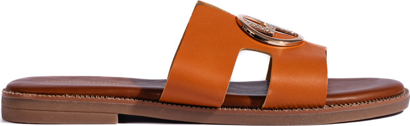 Hnedé ploché šľapky so zlatou ozdobou ML307C Veľkosť: 36