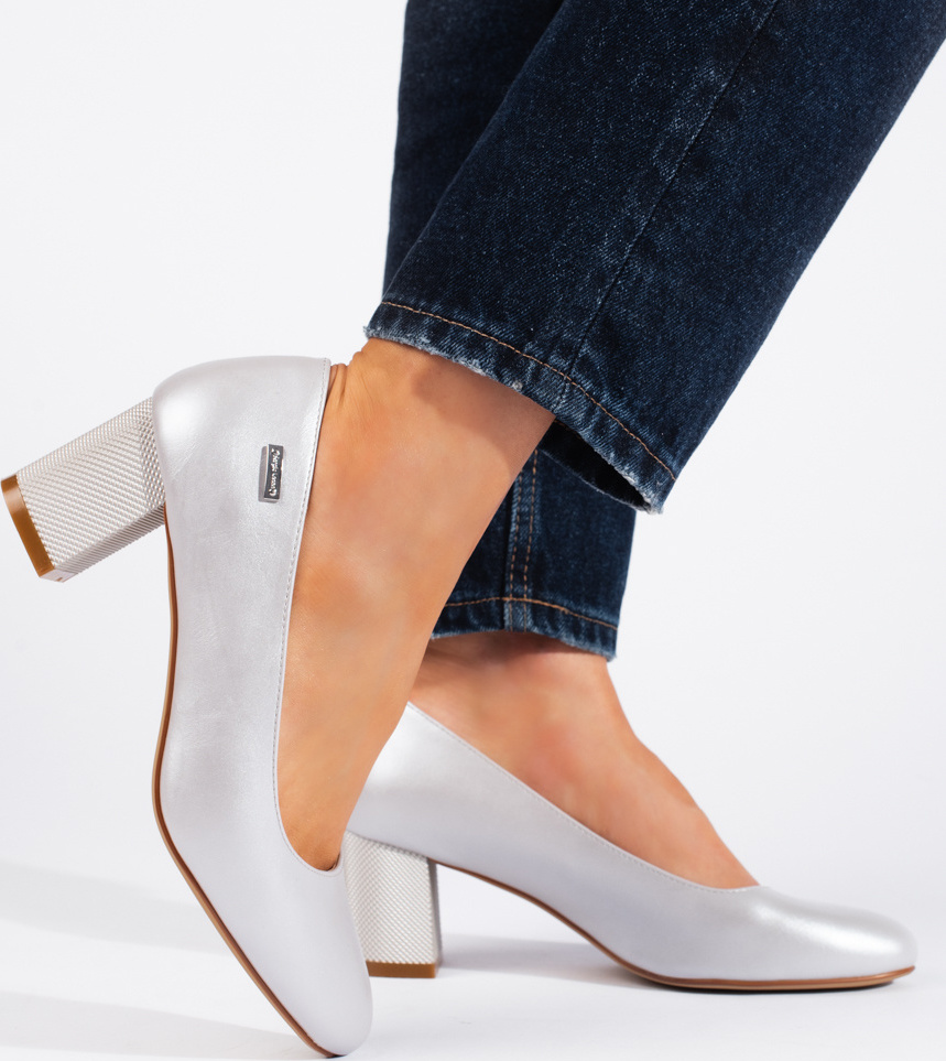 Strieborné dámske lodičky na stĺpiku PB-178S/PEA Veľkosť: 36