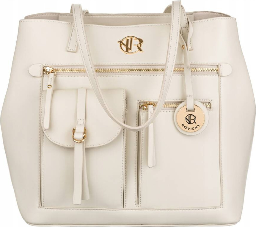 Rovicky Krémová shopper kabelka s vreckami R-TOR-ALE-9 Veľkosť: ONE SIZE