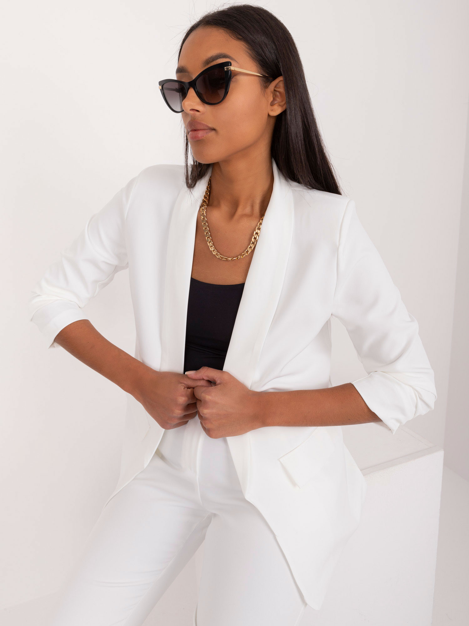 Biele elegantné dámske sako TW-ZT-BI-24155a.01X-white Veľkosť: XL