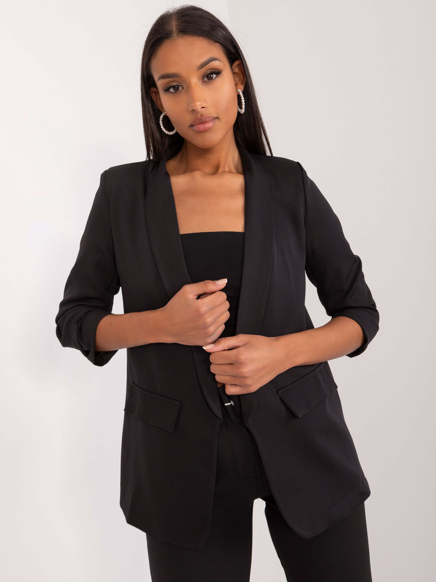 Čierne elegantné dámske sako TW-ZT-BI-24155a.01X-BLACK Veľkosť: M