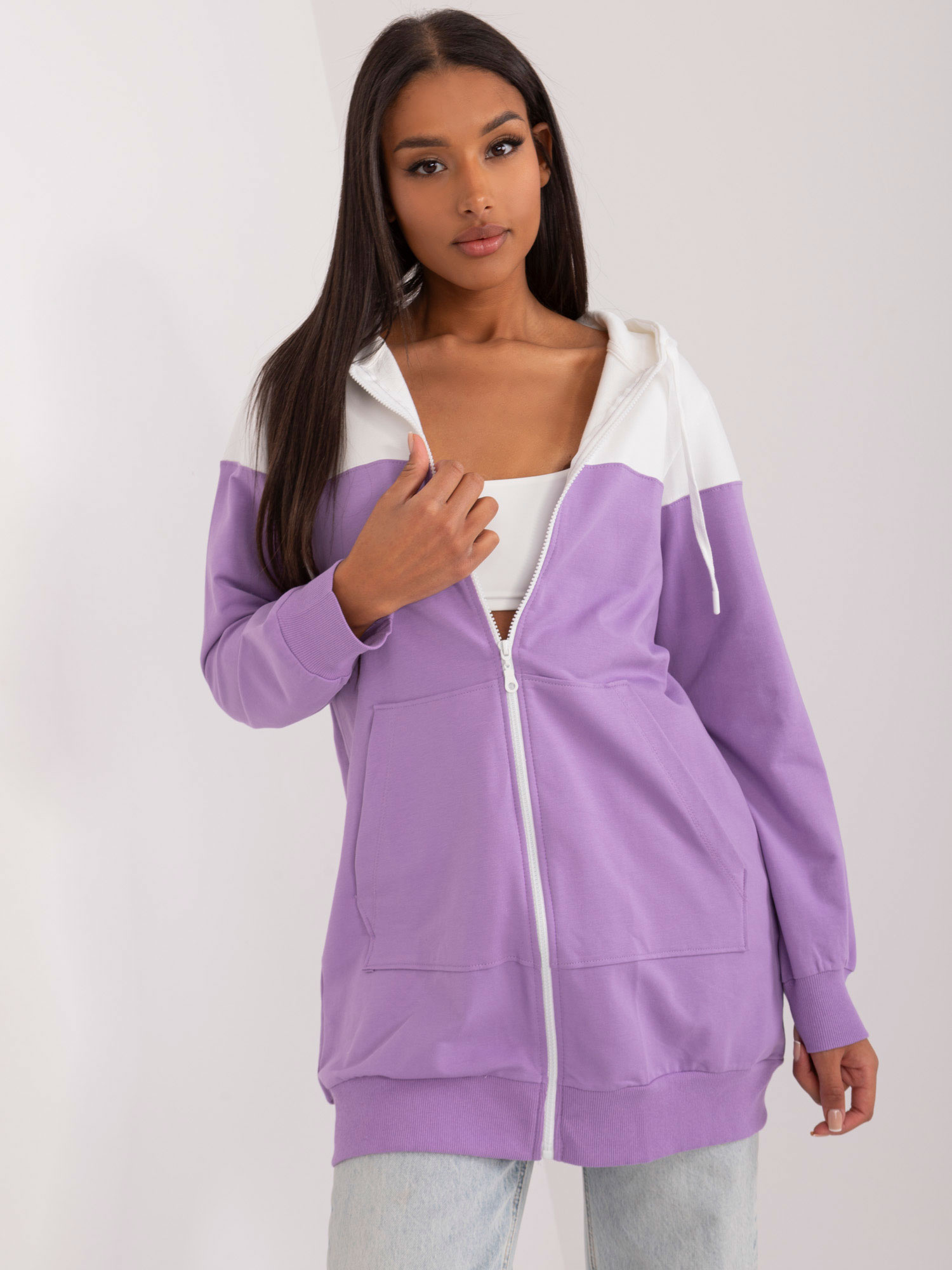 Svetlofialová dlhšia mikina na zips RV-BL-8159.16X-light purple Veľkosť: L/XL