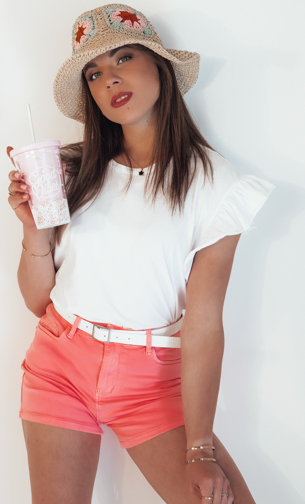 Oranžovo-ružové džínsové kraťase GLAMWEAR SY0356 Veľkosť: XL