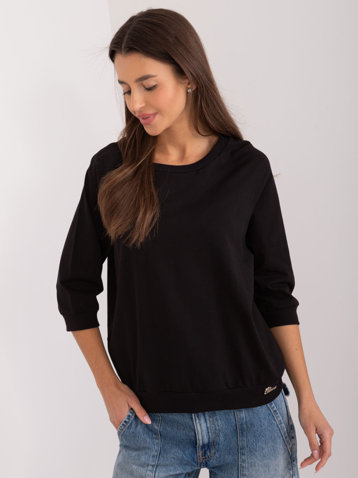 Čierne tričko s 3/4 rukávom RV-BZ-9494.86-black Veľkosť: ONE SIZE