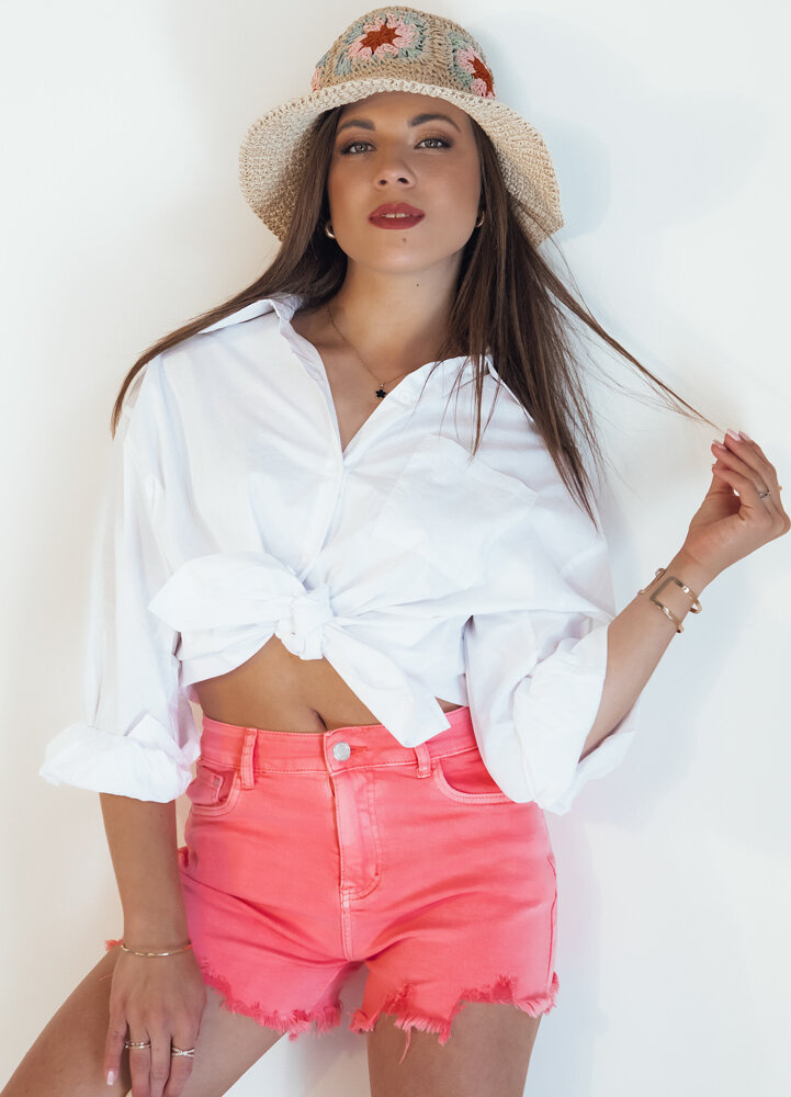 Ružové rozstrapkané džínsové kraťase SUNYLOOK SY0362 Veľkosť: XS