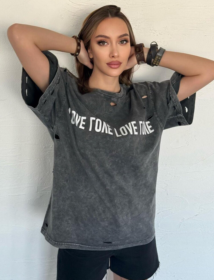 Tmavosivé dierované tričko s nápisom BONGANIR RY2636 Veľkosť: ONE SIZE