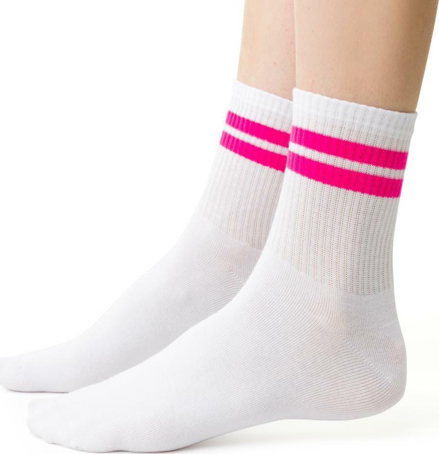 Biele dámske ponožky s pruhom Art. 026 NB229, WHITE Veľkosť: 38/40