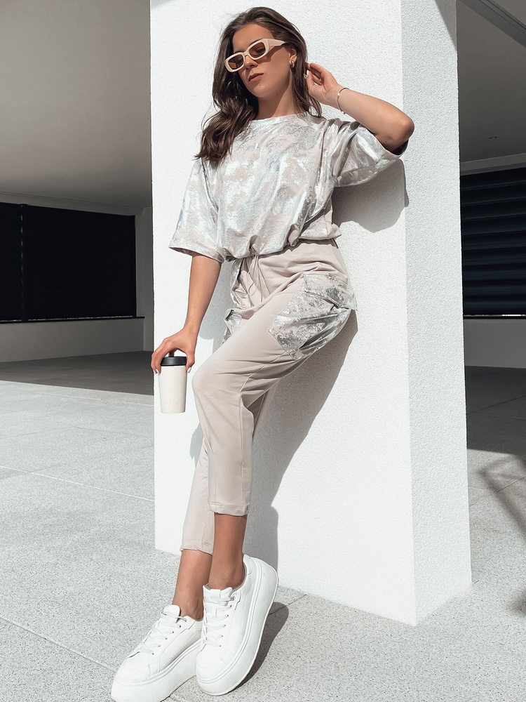 Béžová súprava nohavíc s tričkom BIRWEKI AY1048 Veľkosť: S