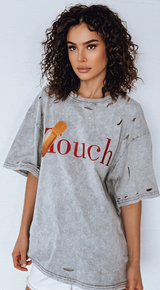 Sivé bavlnené tričko s nápisom TOUCH RY2629 Veľkosť: ONE SIZE