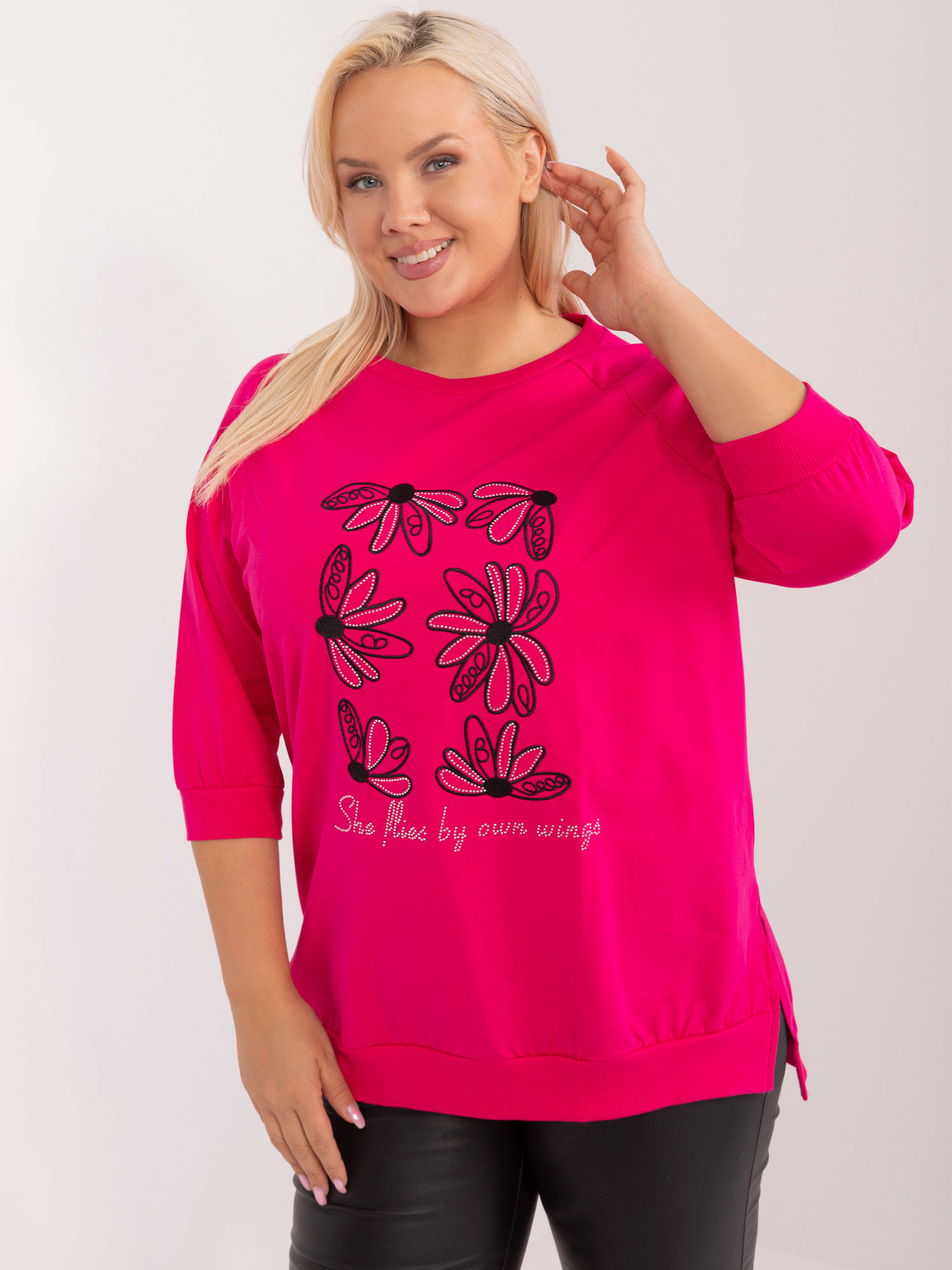 Tmavoružová mikina s potlačou kvetín RV-BZ-9451.82-fuchsia Veľkosť: ONE SIZE