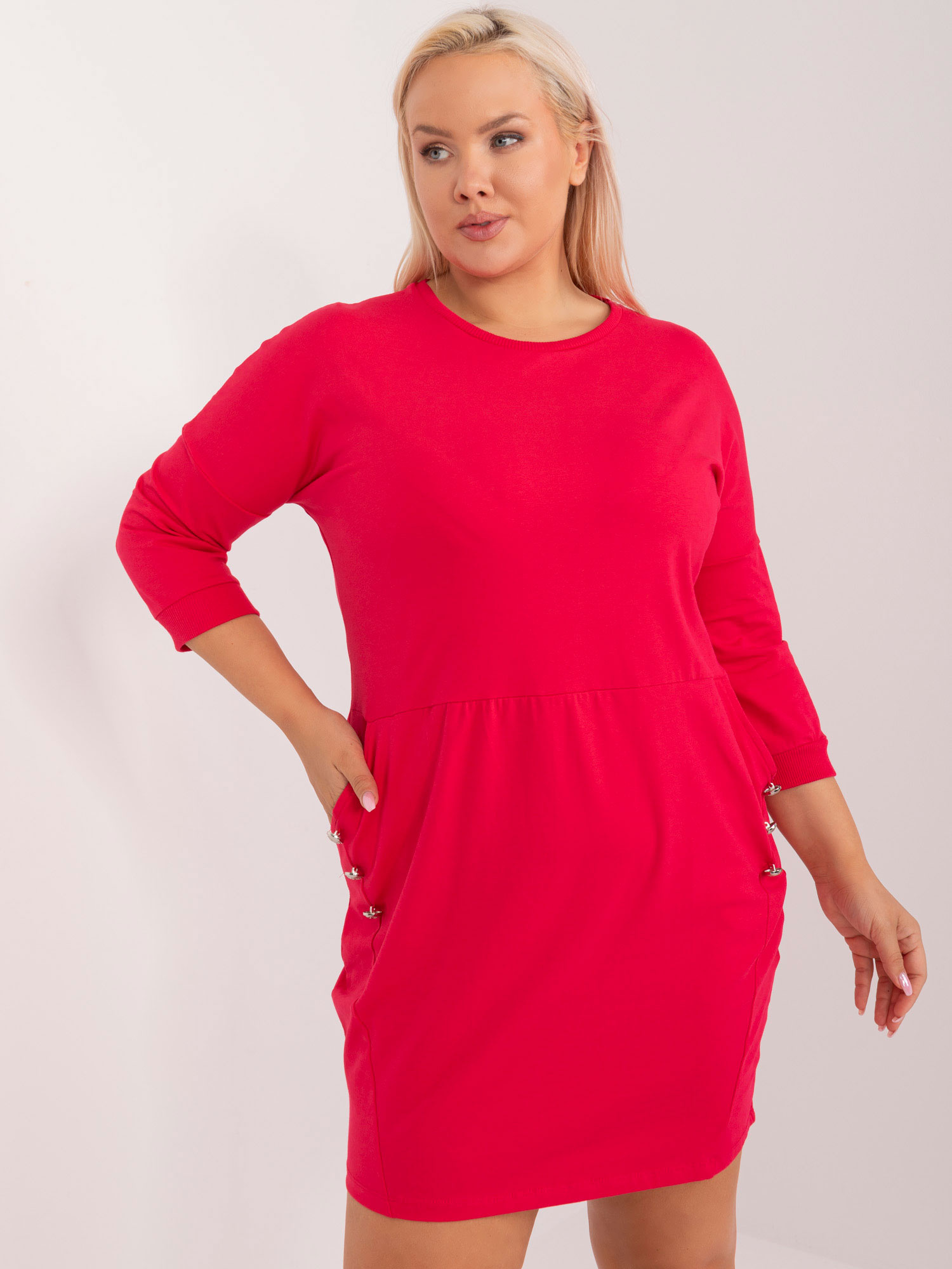 Červené mikinové šaty s vreckami RV-SK-9390.32-red Veľkosť: ONE SIZE