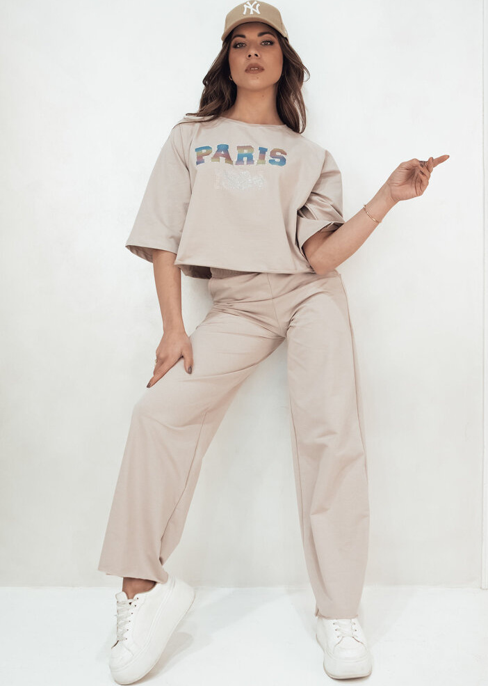 Béžová súprava trička a nohavíc MILEKAN AY1051 Veľkosť: L