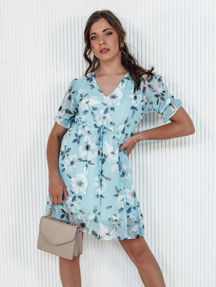 Svetlomodré kvetinové mini šaty RIVIERA EY2495 Veľkosť: XS