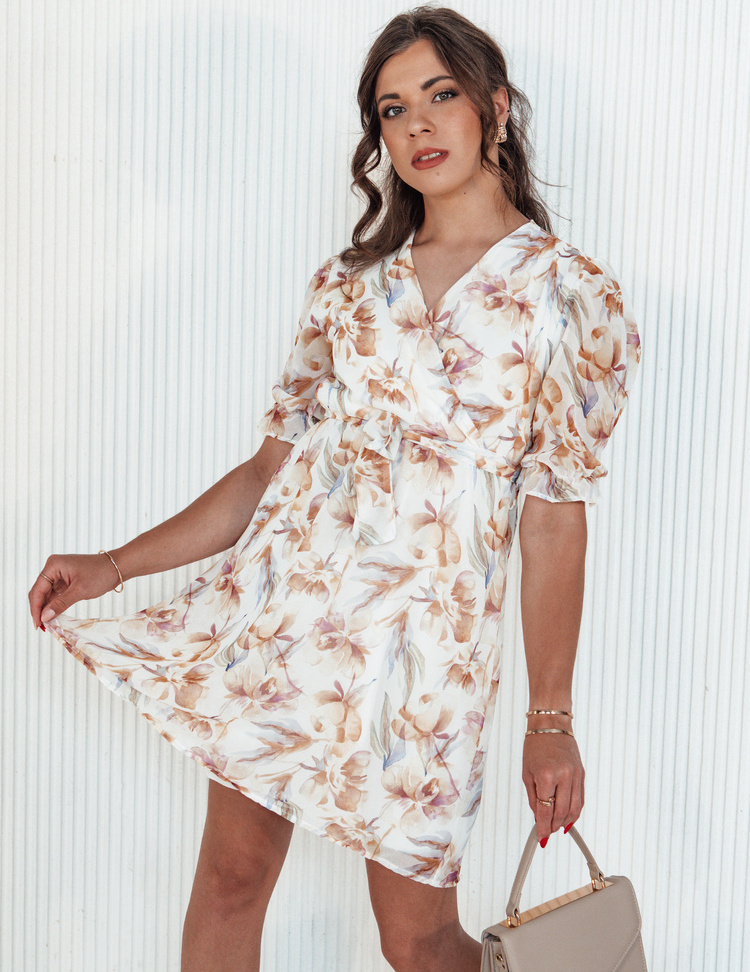 Biele kvetinové mini šaty LILIANNA EY2508 Veľkosť: S