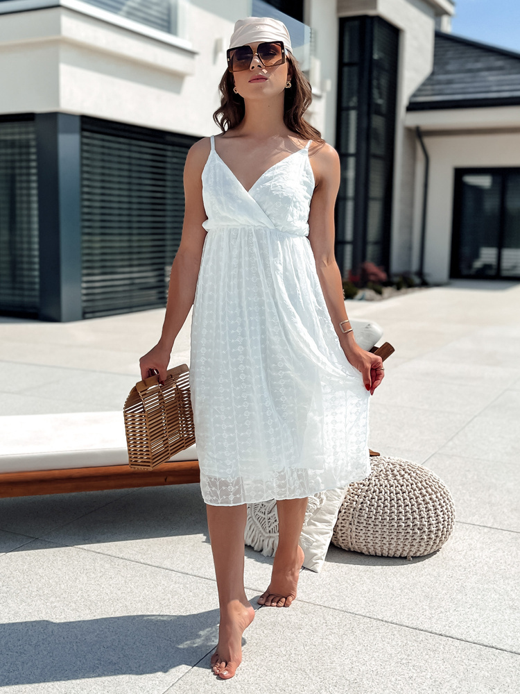 Biele midi šaty SIENA EY2505 Veľkosť: XS