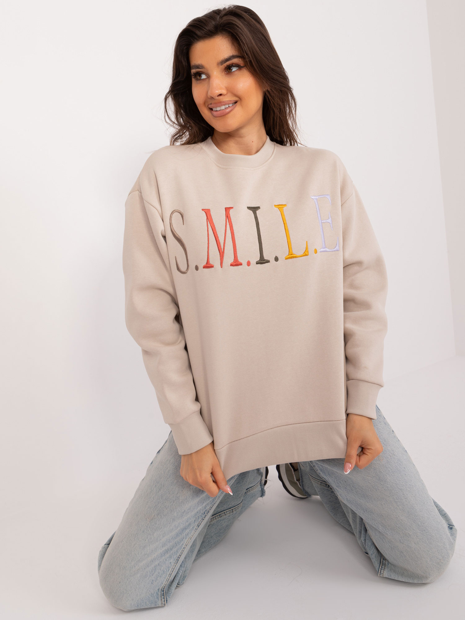 Béžová mikina SMILE D10606BA02565C-beige Veľkosť: L