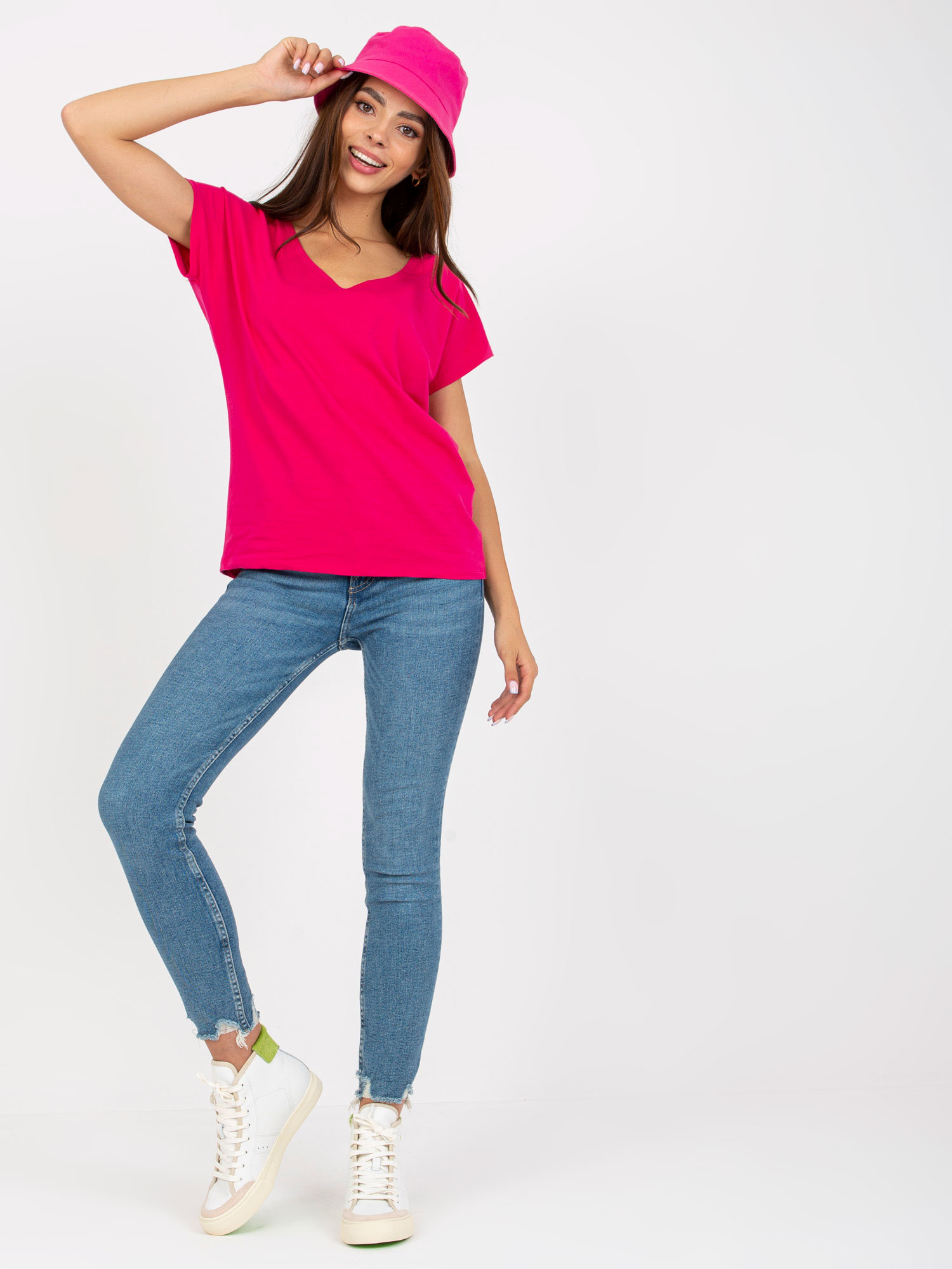 Fuchsiové tričko s výstrihom do V B-014.56P-fuchsia Veľkosť: XL