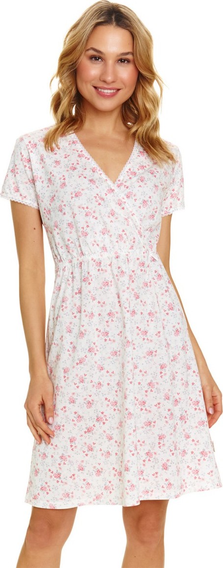 Biela nočná košieľka s jemnými ružovými vzormi Veľkosť: S