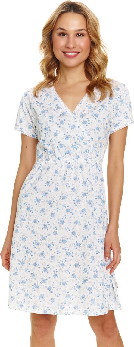 Biela nočná košieľka s jemnými modrými vzormi Veľkosť: S