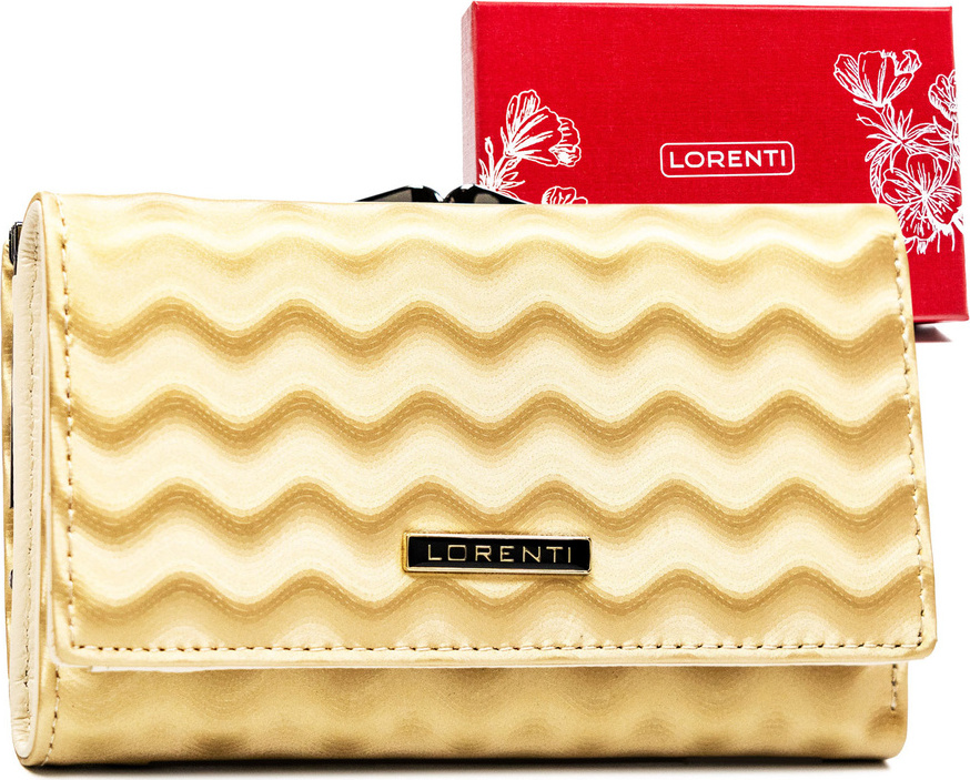 Lorenti Zlatá stredná kožená peňaženka s vlnkovým vzorom S267 55020-WAV Veľkosť: ONE SIZE
