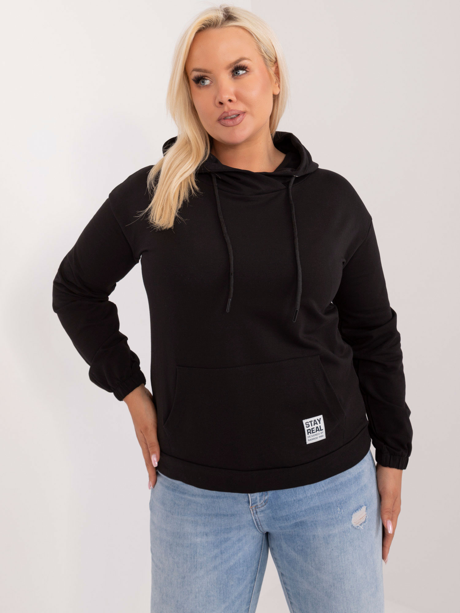 Čierna mikina s kapucňou -RV-BL-8655-1.13X-black Veľkosť: ONE SIZE