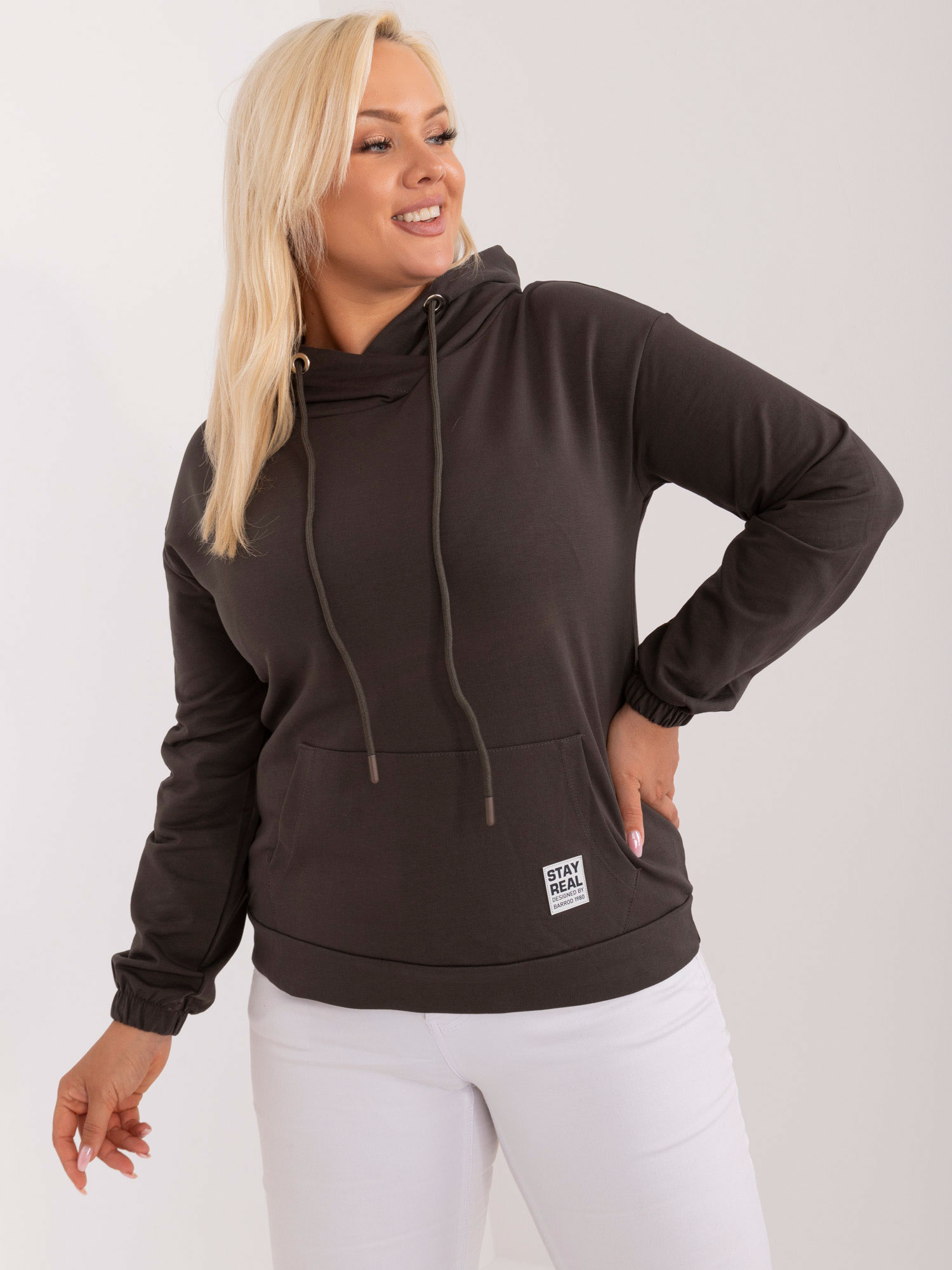 Tmavá khaki mikina s kapucňou -RV-BL-8655-1.13X-dark khaki Veľkosť: ONE SIZE