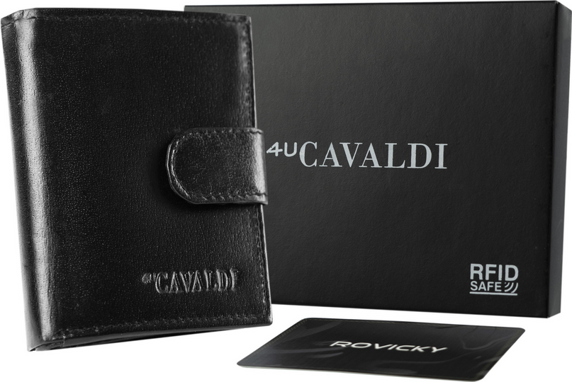 4U Cavaldi Čierna stredne veľká kožená peňaženka B048 [DH] 0720L-P-BS-RFID Veľkosť: ONE SIZE