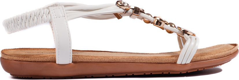 Biele ploché sandále s ozdobami 219-9W Veľkosť: 37