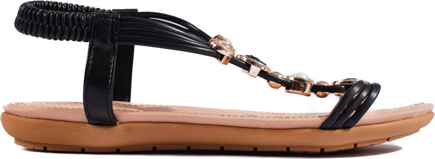 Čierne ploché sandále s ozdobnými kamienkami 98-116B Veľkosť: 38