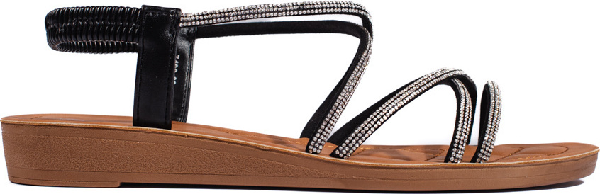 Čierne trblietavé nazúvacie sandále s kamienkami 7490B Veľkosť: 37