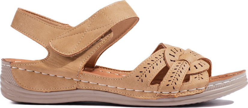 Béžové ľahké dámske hnedé sandále na nízkom kline H0015C Veľkosť: 36