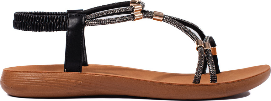 Čierne lesklé ploché sandále 1612B/B Veľkosť: 37