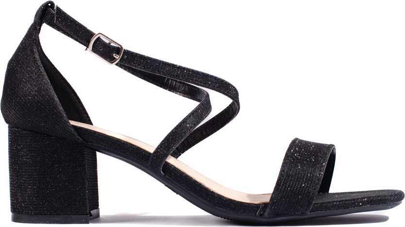 Čierne trblietavé sandále na stĺpikovom podpätku 1-219B Veľkosť: 37