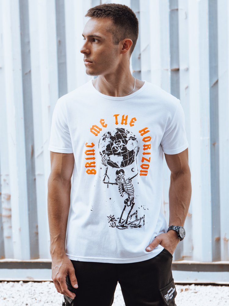 Biele pánske tričko s potlačou na prednej strane RX5619 Veľkosť: M