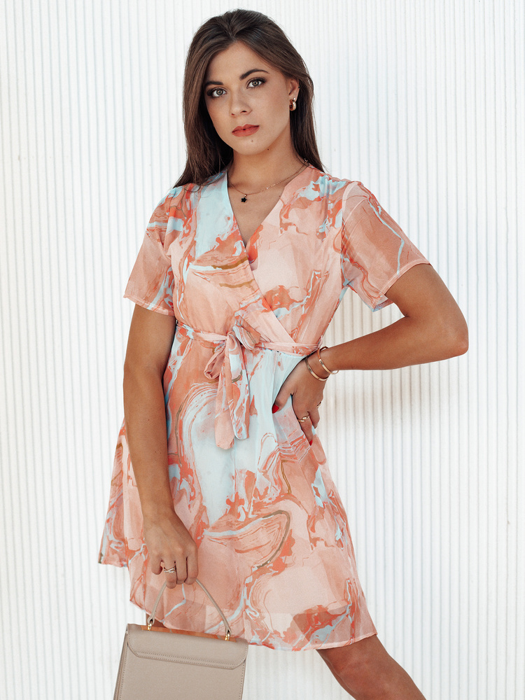 Marhuľové mini šaty so vzormi CHICLOVE EY2517 Veľkosť: S