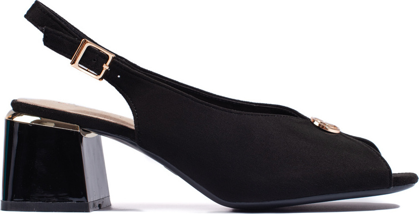 Čierne elegantné semišové sandále na stĺpikovom podpätku LE0108P-B Veľkosť: 38