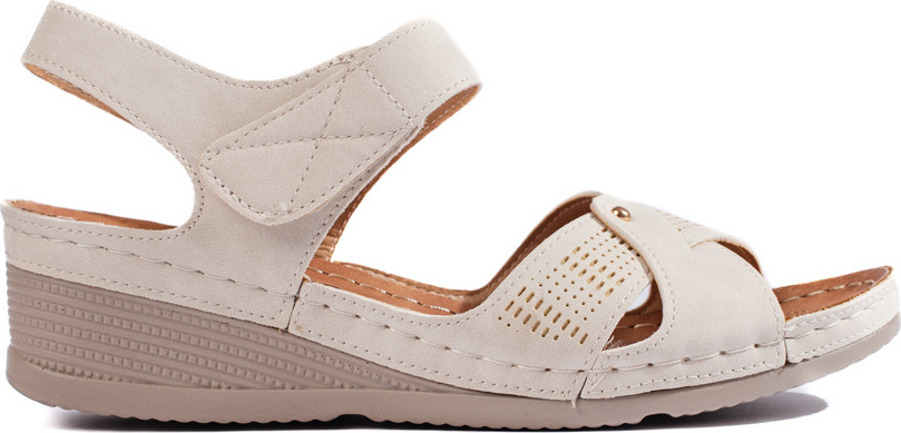 Dámske béžové sandále na kline so suchým zipsom H0023BE Veľkosť: 36