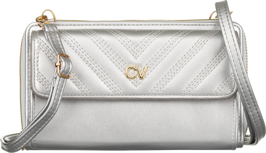 4U Cavaldi Strieborná prešívaná peňaženka s popruhom M756 M-11 Veľkosť: ONE SIZE