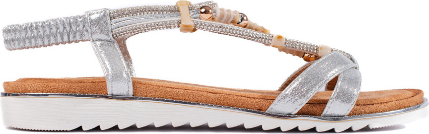 Strieborné ploché sandále s korálkami 22-56S Veľkosť: 38